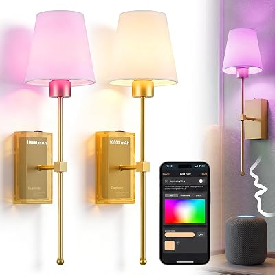 Supleap Battery Operated Wall Sconces Set of 2, Matter Smart Wall Lights