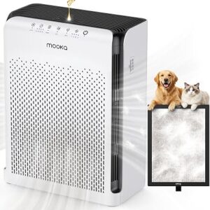MOOKA Air Purifiers for Home Pets Large Room 2200ft² with ECO Mode, 20dB Ultra-Quiet HEPA Air Filter for Bedroom with Aromatherapy Nightlight, Air Cleaner for Pet Hair Dander Odor Dust Smoke, M200L