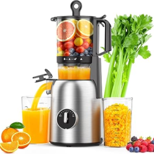 COWSAR Cold Press Juicer, Juicer Machines with 5.4″ Wide Feed Chute, High Juice Yield Slow Masticating Juicer, Quiet Motor Juice Extractor for Whole Fruits & Vegetables