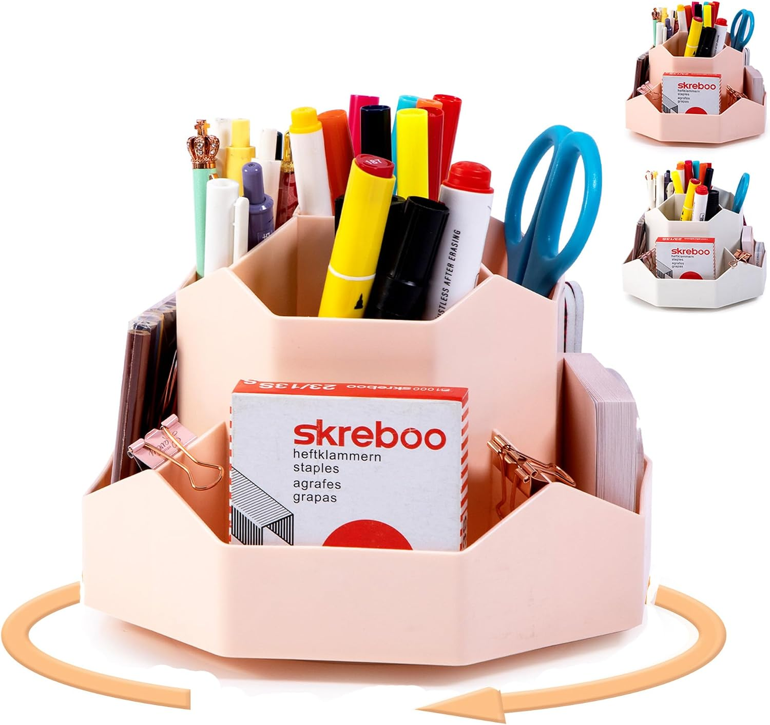 bibiage Pencil Pen Holder, 360° Rotating Pen Holder, Desk Organizer with 9 Slots, Desktop Stationery Storage for Office, School & Home, Art Supplies Desktop Decor, Pink