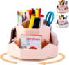 bibiage Pencil Pen Holder, 360° Rotating Pen Holder, Desk Organizer with 9 Slots, Desktop Stationery Storage for Office, School & Home, Art Supplies Desktop Decor, Pink