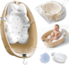 Collapsible Baby Bathtub – Large Baby Bath Tub with Thermometer | Bath Essential Bañera para Bebe Easy Fold Baby Tub | Travel Infant Newborn Toddler Bathtub for Baby Girl Boy 0 to 36 Months(Khaki)