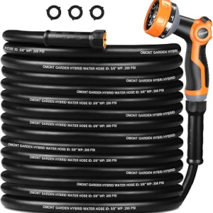 OMONT 50ft Heavy Duty Water Hose with 10 Function Spray Nozzle