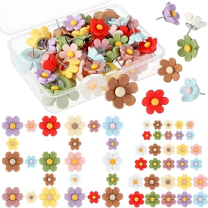 Dispowreath 50 Pcs Flower Push Pins for Cork Board Cute Decorative Back to School Classroom Teacher Supplies Bulletin Wall Thumb Tacks for Office Photo Poster(Mixed Color,Small,Medium,Large,Flower)