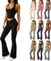 Workout Sets For Women 2 Piece Crop Tank Cross Waist Flare Leggings