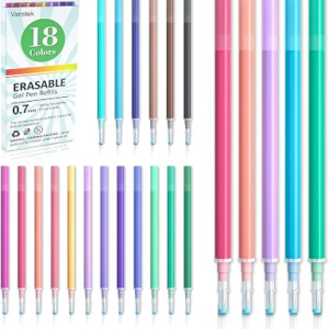 Vanstek 18 Assorted Colors Erasable Pen Refills, Gel Ink Refills Compatible with Erasable Pens, Fine Point 0.7 mm, Perfect for Writing Planner & Crossword Puzzles