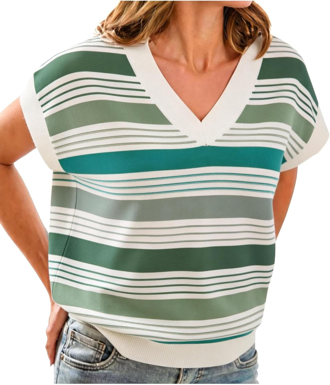 IEEILULU Womens Cap Sleeve Sweater Vest Striped
