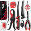 Fishing Tools Kit, 7pc Fishing Pliers Kit with Fillet Knife, Split Ring Pliers, Braid Scissors, Fish Gripper, Ruler, Sharpener & Lanyard, Saltwater & Freshwater Fishing Gear & Fishing Gifts for Men