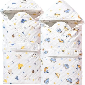 2 Pack Hooded Baby Bath Towels,Large 32″x 32″,Cotton Baby Bath Towel with Hood for Infant Toddler and Kids, Soft and Absorbent,Unisex Baby Bath Essentials. (Cars/Dinosaurs)
