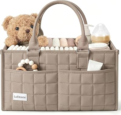 Baby Diaper Caddy Organizer, Portable Nursery Storage Basket with Handle for Newborn Boy or Girl, Gift for Baby Shower Essentials, Registry Must Have Bag, Caddie Car Organizer, Brown