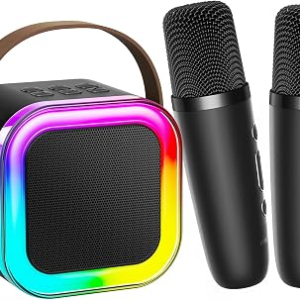 Kinglucky Mini Karaoke Machine for Kids, Top Birthday Gift Pick for Girls Ages 3, 4, 5, 6, 7, 8, 9, 10, 11, 12 Years Old, Kids’ Personal Video Players Accessories with 2 Mics Singing Present Toy Black