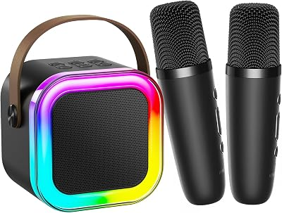 Kinglucky Mini Karaoke Machine for Kids, Top Birthday Gift Pick for Girls Ages 3, 4, 5, 6, 7, 8, 9, 10, 11, 12 Years Old, Kids' Personal Video Players Accessories with 2 Mics Singing Present Toy Black