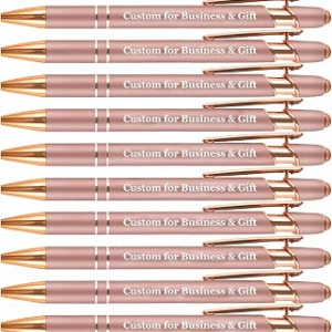 Up to 480 Pcs Personalized Pens in Bulk, Custom Metallic Printed Name with Black Ink, Customized Pens Bulk with Stylus-Great Gift Ideas(Rose Gold Barrel)