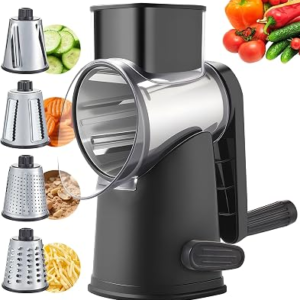 Weltonhm Rotary Cheese Grater with 4 Blades, Large Hand Crank Cheese Grater with Waffle Slicer, Black and White Cheese Slicer with Suction Base, Easier for Shredding& Grating (black, 4 Graters)