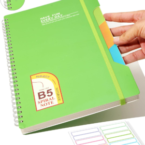 CAGIE Spiral Notebook 6×9 College Ruled 7mm, Lined Notebooks for School Work and Notes 80 Sheets, 1 Subject Hardcover Small Spiral Notebook With Multicolor Stickers, Green
