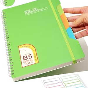 CAGIE Spiral Notebook 6×9 College Ruled 7mm, Lined Notebooks for School Work and Notes 80 Sheets, 1 Subject Hardcover Small Spiral Notebook With Multicolor Stickers, Green