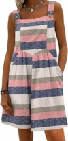Ekouaer Rompers for Women Floral Overalls Short Jumpsuit Boho Vacation Outfits Travel Clothes Pink Stripe M