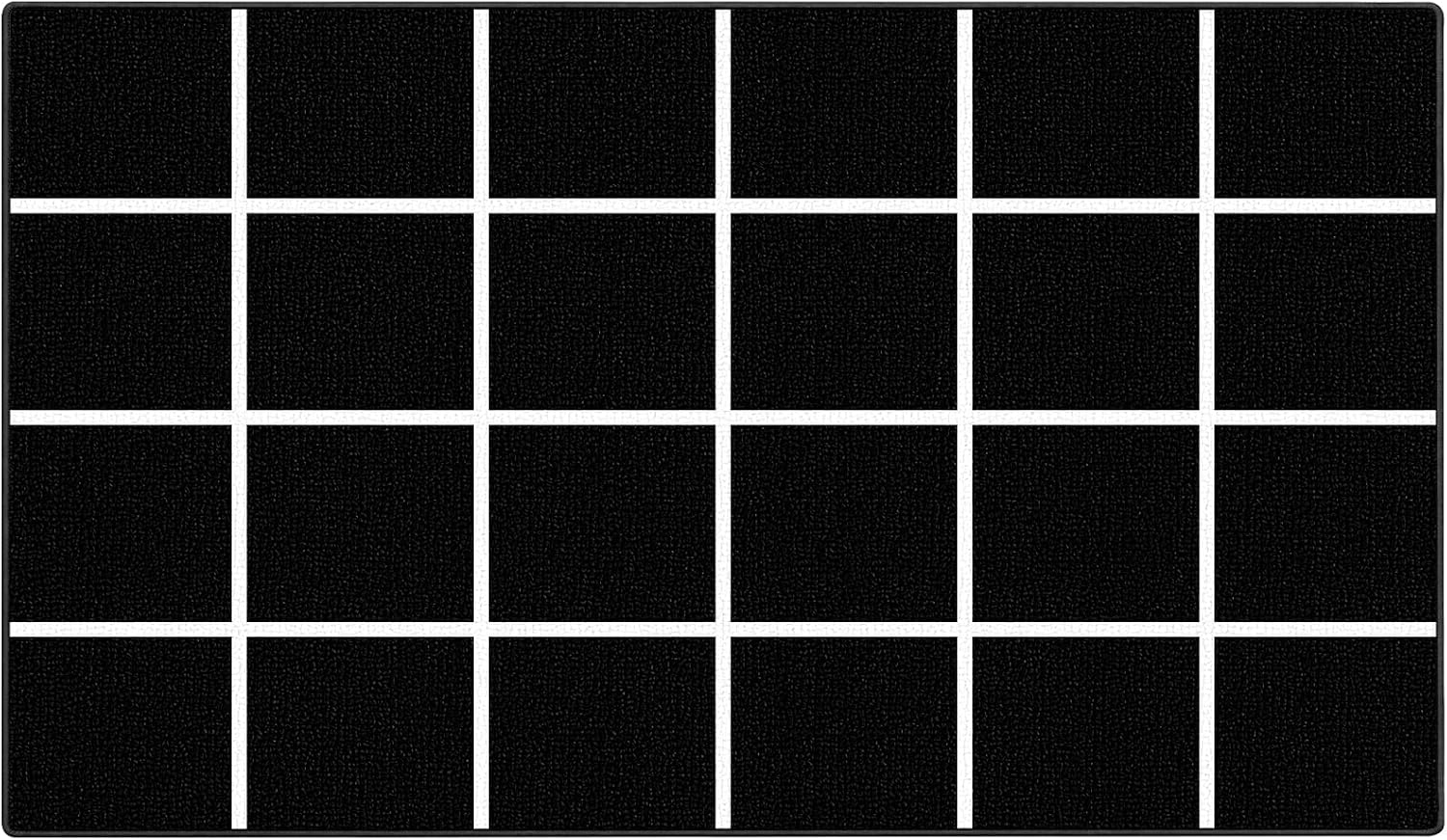 ABCarpet Classroom Rug with 24 Seats Black and White Grid 7’6'‘ x 13'1‘’ - Nylon Stain Resistant Carpet for Elementary School, Daycare, Preschool - Non Slip Washable Seating Rug with Individual Spots
