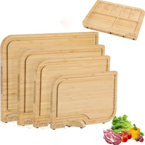 4-PCS Bamboo Cutting Board Set with Stand