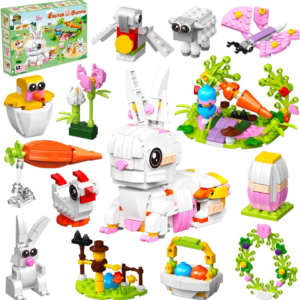 BAOXUE Easter Basket Stuffers, 12 in 1 Easter Bunny Animal Toy Building Set, Easter Gifts for Kids, Teen Easter Basket Stuffers for Boys Girls, Prefilled Easter Eggs for Building Blocks