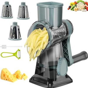 Cheese Grater with Handle, Multifunctional Manual Rotary Cheese Grater – Cheese Shredder Easily Chop Carrots, Potatoes, Vegetables and Fruits and Easy to Clean (Blue)