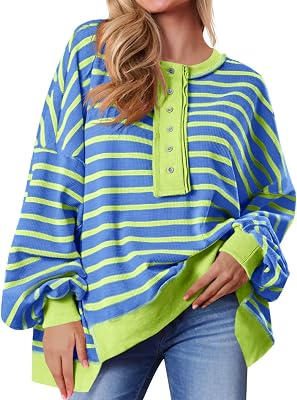 TANKANEO Oversized Striped Sweatshirts