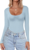 Ekouaer Women’s Scoop Neck Long Sleeve Top Tight Shirts Thermal Undershirts Base Layer Tees Light Blue XS