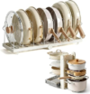 Foldable Pots and Pans Organizer Under Cabinet, 8 Adjustable Stainless Steel Dividers,28.5″ L x 9.1″ W x 9.9″ H Expanded, Folds Flat, Heavy Duty Kitchen Cabinet Organizer with Lid Holder