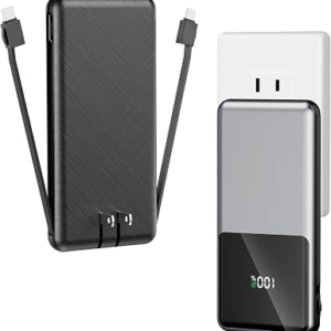 Portable Charger, with Built in Cables 10000mAh Power Bank with Wall Plug, Travel Essential Fast Charging Battery Pack for iPhone 17 16 15 14 etc