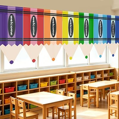 UAYNFY 7 Pcs Classroom Curtains Back to School, Colorful Pencil Curtains for Kindergarten Daycare, Playroom, Bedroom, Window Decor, Machine Washable, Rod Pocket, 36" x 24"