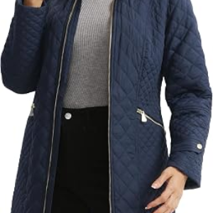 Women’s Lightweight Long Diamond Quilted Jacket for Spring Fall | Relaxed Fit, Lightweight Warmth, Stand Collar, Deep Pockets for Daily Commute