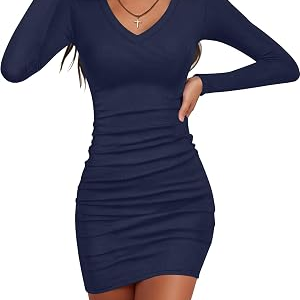ANRABESS Women V Neck Long Sleeve Mini Dresses