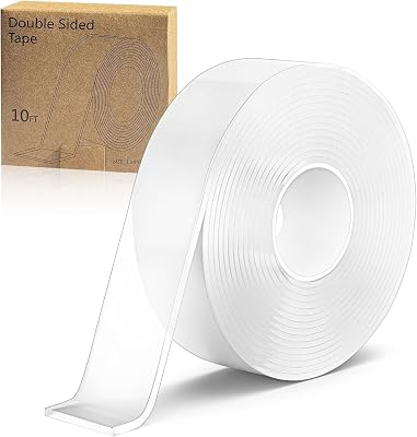 Double Sided Tape Heavy Duty - Nano Removable Adhesive Mounting Tape Wall Decor, Clear Sticky Picture Hanging Transparent Strips Command Tapes for Poster Carpet Art Craft Home Office School (10FT)