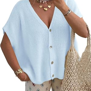 NEWHER DAILY Womens Batwing Short Sleeve Cardigans Sweaters