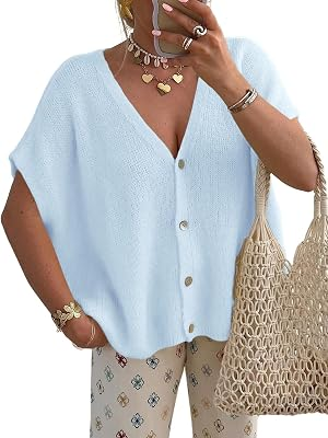 NEWHER DAILY Womens Batwing Short Sleeve Cardigans Sweaters