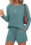 Ekouaer Women’s Lounge Sets Pajamas 2026 Fall Long Sleeve Top&Shorts XS-XXL