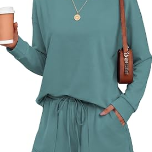 Ekouaer Women’s Lounge Sets Pajamas 2026 Fall Long Sleeve Top&Shorts XS-XXL