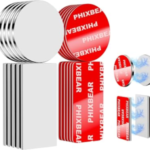 PHIXBEAR 10 Pack Neodymium Rare Earth Magnets Heavy Duty, Magnets with Strong Double Sided Tape, Scratch-Free Magnetic Strip for Cabinet Door, Fridge, DIY – (0.79″x1.58″ & 1.18″ Round)