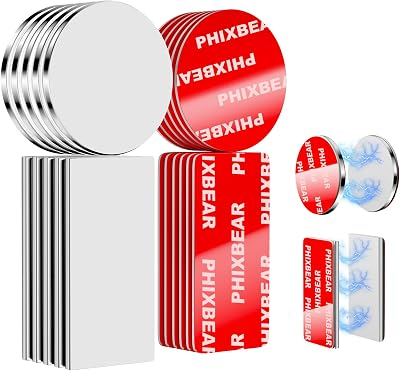 PHIXBEAR 10 Pack Neodymium Rare Earth Magnets Heavy Duty, Magnets with Strong Double Sided Tape, Scratch-Free Magnetic Strip for Cabinet Door, Fridge, DIY - (0.79"x1.58" & 1.18" Round)