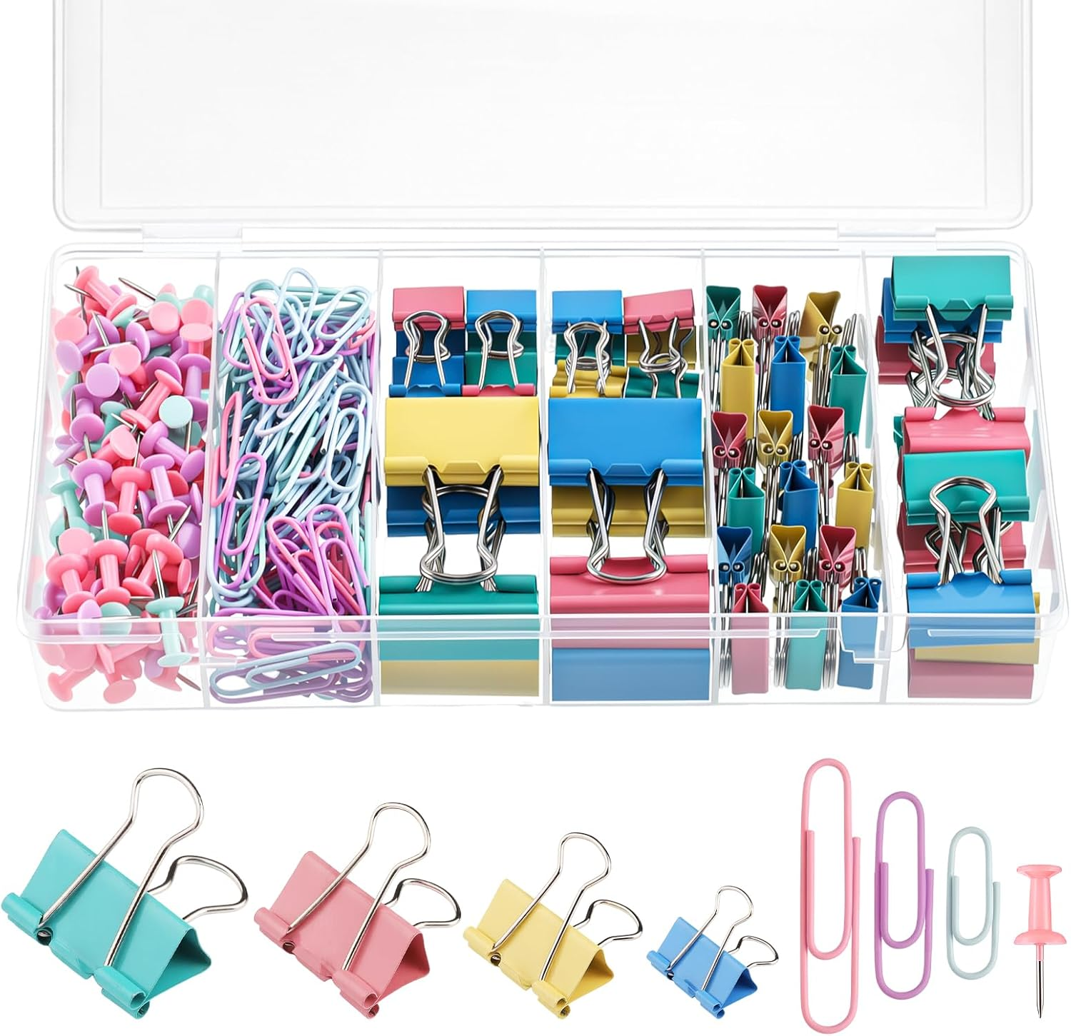 BESARME 279PCS Paper Clips and Binder Clips Set with Box, Assorted Sizes