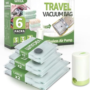 6 Packs Vacuum Bags for Travel with Rechargeable air Pump, 3 Sizes Vacuum Seal Bags for Clothing, Space-Saving Compression Storage Bags for Travel & Closet Organization