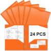 Briartw Heavy Duty Plastic Pocket Folder with Prongs for Letter Size Paper – 24 Pack Orange File Folder with Clear Front Pocket – 2 Pockets and 3 Prongs,As Well As 2 Card Slots – Pocket Folders