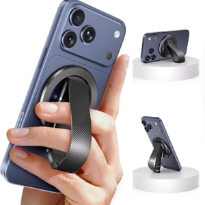 SINCEHOLY for MagSafe Phone Grip, Magnetic Phone Holder with Silicone Finger Strap, 360° Rotating Dual-Axis Kickstand Ring, N52 Magnetic Phone Stand Grip for Mag Safe iPhone 17/16/15/14/13/12, Black
