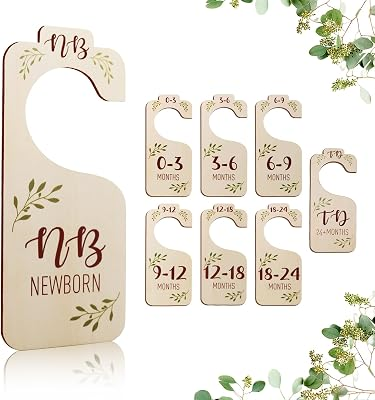 Wooden Baby Closet Dividers - Set of 8 Baby Clothes Organizer from Newborn to Toddler, Double-Sided Gender Neutral Baby Clothes Dividers