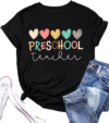 Preschool Teacher Shirts: Women Kindergarten Teachers T-Shirt Teacher Graphic Tees Tops Teacher Life Shirt(Black, Small)