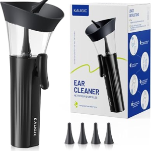 KAUGIC Ear Wax Cleaner – One-Hand Ear Wax Removal Kit Manual Ear Irrigation Flushing System, Safe, Comfortable & Easy to Use Earwax Removal Kit, Black