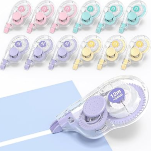 Four Candies White Correction Tape, 39.4 Feet, 12 Pack Easy to Use Applicator for Instant Corrections, Tear-Resistant, Smooth & Quick-Drying Tape for Office & School Supplies