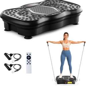 Vibration Plate Exercise Machine, Curved Vibrating Plate for Lymphatic Drainage Weight Loss, 460 Lbs Capacity Stand Shake Board Sport with Resistance Bands and Bluetooth for Home Women Men