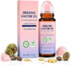 Organic Castor Oil Roll On with Rose Quartz Roller, 100% Pure Cold Pressed Hexane Free, 1.7 fl oz / 50 mL Portable Serum for Eyelashes, Eyebrows, Hair, Scalp, Skin, Nails, Cuticles, Travel Applicator