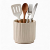 Utensil Holder for Kitchen Counter Ceramic Utensil Crock Organizer for Countertop, Heavy Large Holder for Spatulas, Spoons, Kitchen Counter Decor Rustic 5.5 Inch, Vintage Farmhouse White